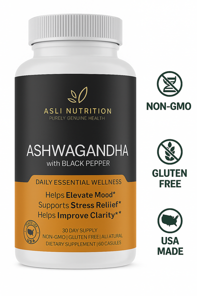 Asli Nutrition Ashwagandha KSM-66 with Black Pepper – Natural Stress & Mood Support