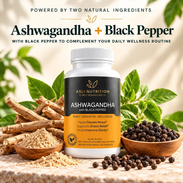 Asli Nutrition Ashwagandha + Black Pepper Capsules